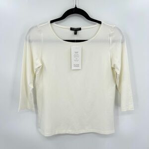 NWT EILEEN FISHER Basic Ivory White Viscose Jersey 3/4 Sleeve Shirt Small Petite